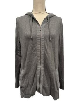 Zenergy by Chico's Grey Zip-Front Hooded Cardigan with Silver Accents Medium